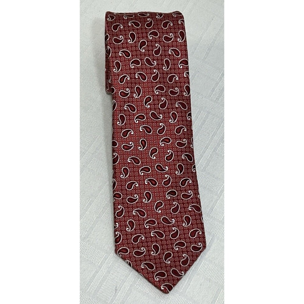 NEW! GEOFF NICHOLSON Made ITALY Tie Silk Tie Red White Paisley 100% Silk Necktie